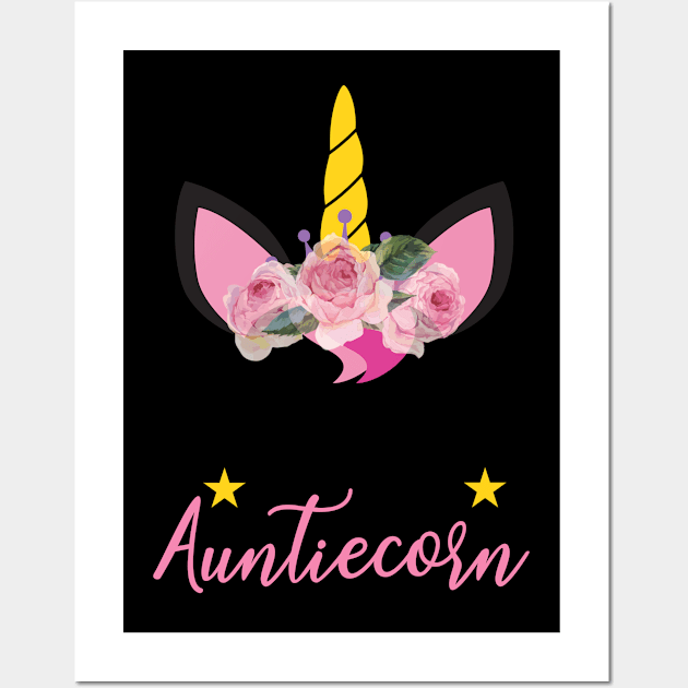 Womens Auntiecorn T Shirt Cute Gift for Aunt Auntie Unicorn Lover Wall Art by Simpsonfft